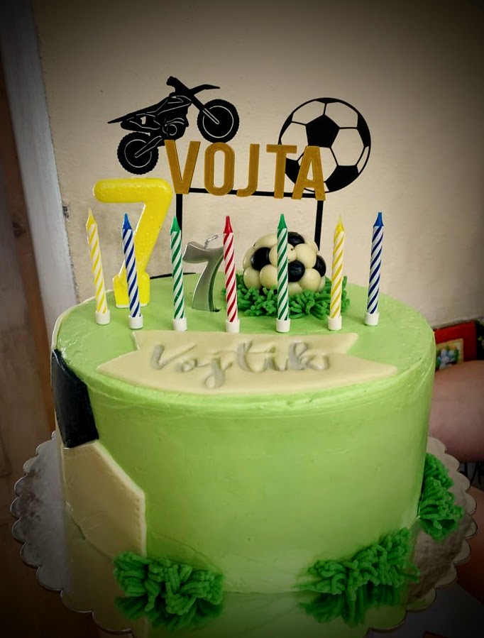 Cake topper - Motocross bike with a name and a soccer ball