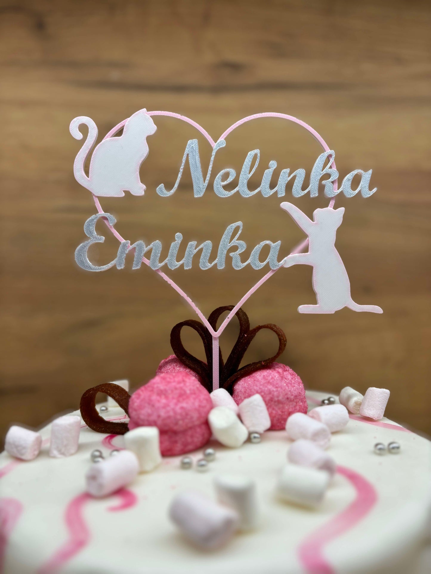 Cake topper - Heart with cats with a custom name