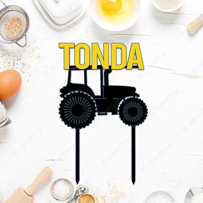 Cake topper - A tractor with a custom name